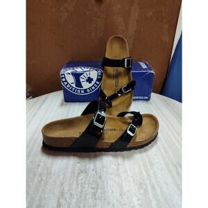 Birkenstock Womens MAYARI Black Patent Birko-Flor Sandals Sz 42 /US 11 NARROW